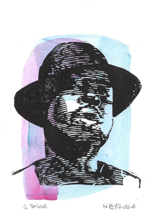 J Dilla Postcard Gouache and linoprint on paper. Format A6. Carved and printed by hand with love and respect.
